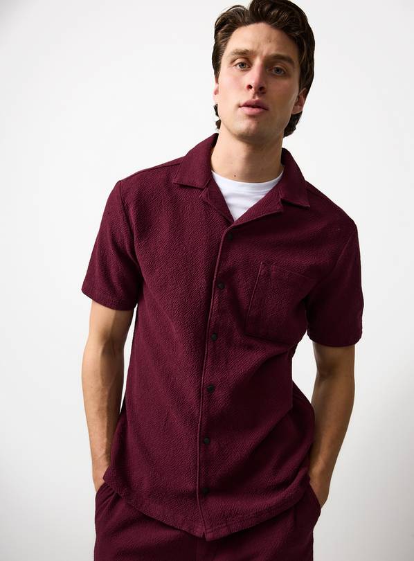 Dark Red Seersucker Co-ord Shirt XL